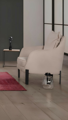 Sillón moderno de 1 plaza para sala de estar, de tela de poliéster, estilo color beige.