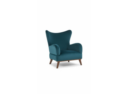 Sillón individual de diseño para sala de estar, tapizado de madera moderno en color turquesa.