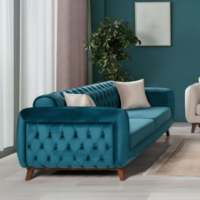 Diseño sofá de 3 plazas tela turquesa con cojines de asiento