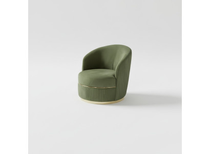 Sillón redondo moderno de una plaza tapizado en tela de diseño.