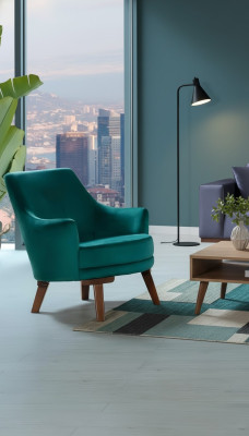 Sillón de sala de estar, 1 asiento, tela de poliéster, estilo moderno, color verde.