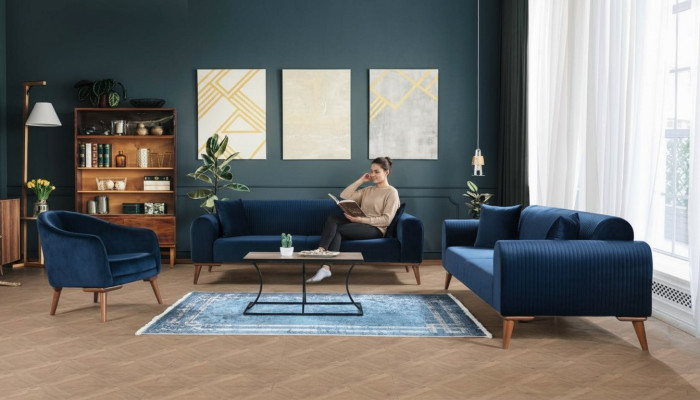 Conjunto de sofás 3+3+1 sillón sofá sillón Azul Real Sofá de terciopelo de 3 piezas