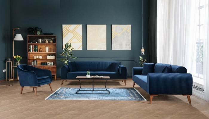Conjunto de sofás 3+3+1 sillón sofá sillón Azul Real Sofá de terciopelo de 3 piezas