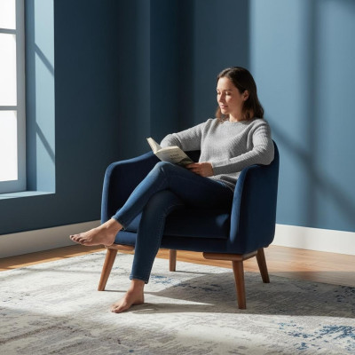 Sillón moderno de diseñador de una plaza tapizado en tela textil.