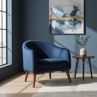 Sillón moderno de diseñador de una plaza tapizado en tela textil.