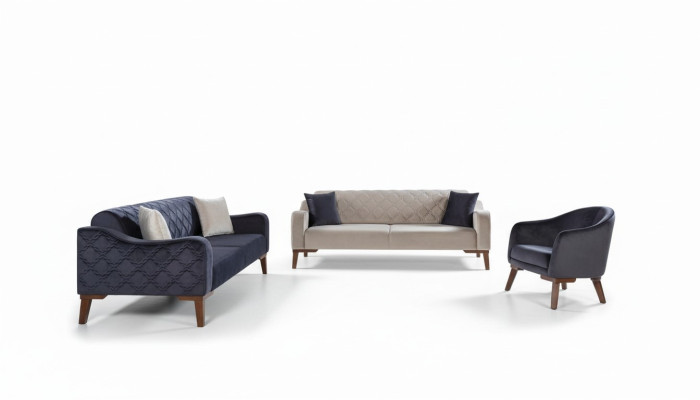Conjunto de sala de estar Sofá 3+3+1 Conjunto de tapicería azul Sillón Textil
