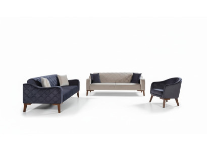 Conjunto de sala de estar Sofá 3+3+1 Conjunto de tapicería azul Sillón Textil