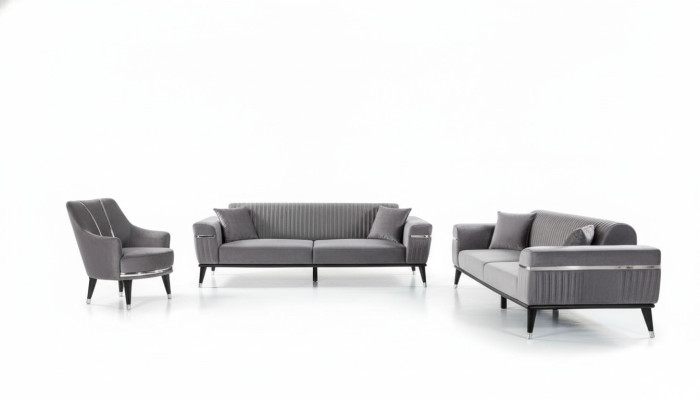 Sofá de 3 plazas + 3 plazas + 1 plaza Sofás Sillón Tela Madera Sofás grises