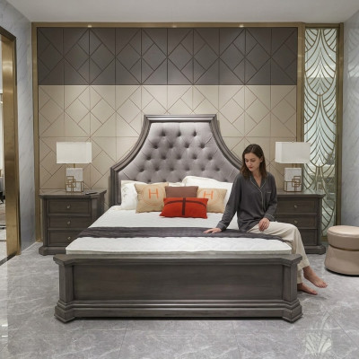 Juego de dormitorio Cama + 2 mesitas de noche Cama Cama doble Muebles Chesterfield Nuevo