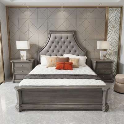 Juego de dormitorio Cama + 2 mesitas de noche Cama Cama doble Muebles Chesterfield Nuevo