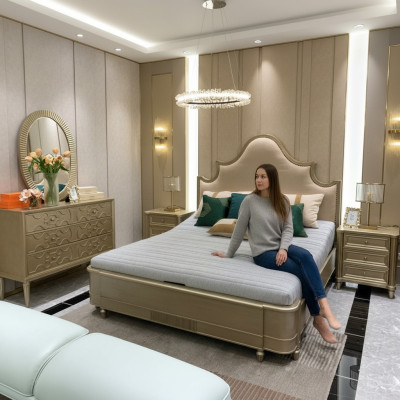 Diseño de dormitorio Conjunto de cama Juego de cama 2x Mesita de noche 3 piezas Muebles completos