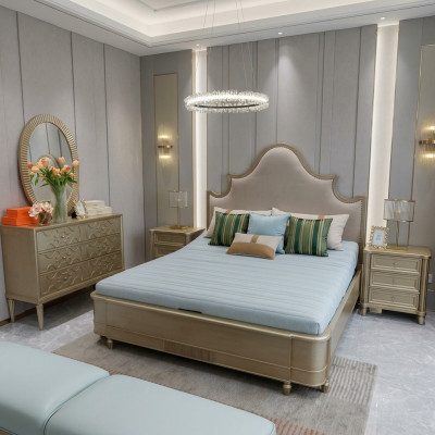 Diseño de dormitorio Conjunto de cama Juego de cama 2x Mesita de noche 3 piezas Muebles completos