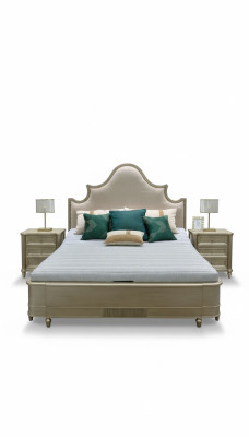 Diseño de habitación de hotel doble: muebles de madera para cama acolchada de madera de 180x200 nuevos.