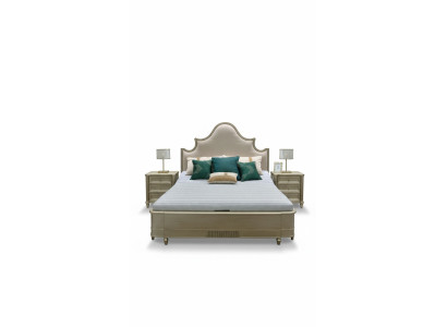 Diseño de habitación de hotel doble: muebles de madera para cama acolchada de madera de 180x200 nuevos.