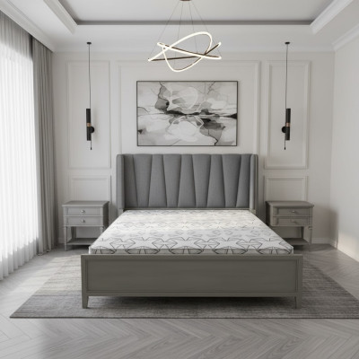 Diseño Dormitorio 3 piezas. Cama 2x Mesitas de noche Juego de camas Madera Mesita de noche Gris