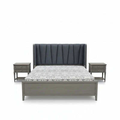Diseño Dormitorio 3 piezas. Cama 2x Mesitas de noche Juego de camas Madera Mesita de noche Gris