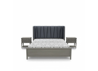Diseño Dormitorio 3 piezas. Cama 2x Mesitas de noche Juego de camas Madera Mesita de noche Gris