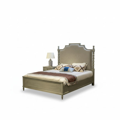 Cama Cama doble Diseño de dormitorio Camas Modernas Tapizado de madera Textil Muebles Nuevos