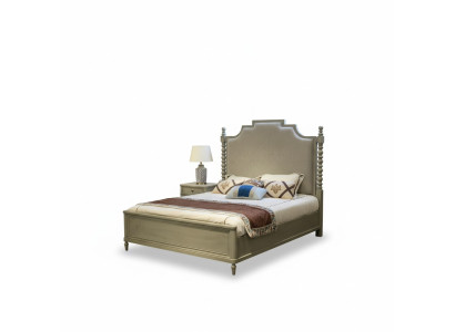 Cama Cama doble Diseño de dormitorio Camas Modernas Tapizado de madera Textil Muebles Nuevos