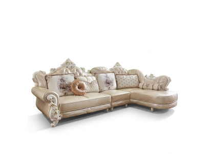 Sofá esquinero en forma de L, conjunto de sofás, muebles de cuero de madera, sofá Chesterfield.