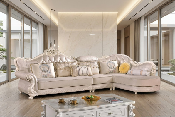 Sofá esquinero Chesterfield Sofá Tapizado Mueble Barroco Rococó Tela Cuero