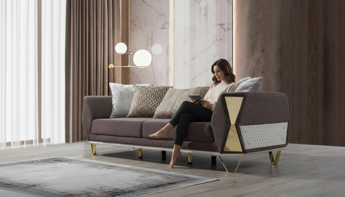 Sofá de tres plazas Sofás de 3 plazas Sofá de sala de estar Sofá de tela Muebles grises