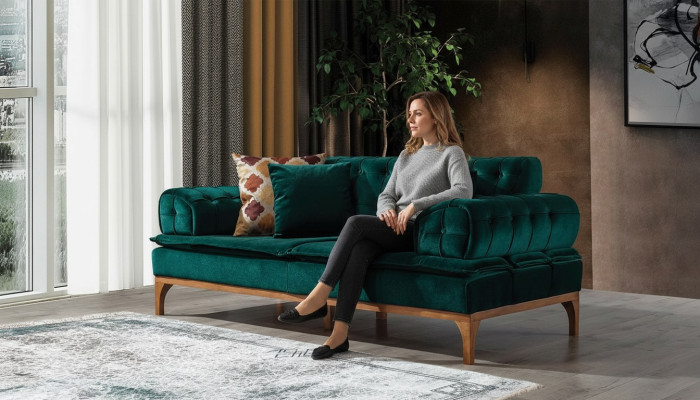 Sofá de lujo de 3 plazas Sofás Asiento Tela Diseño Muebles Estilo Textil Nuevo verde