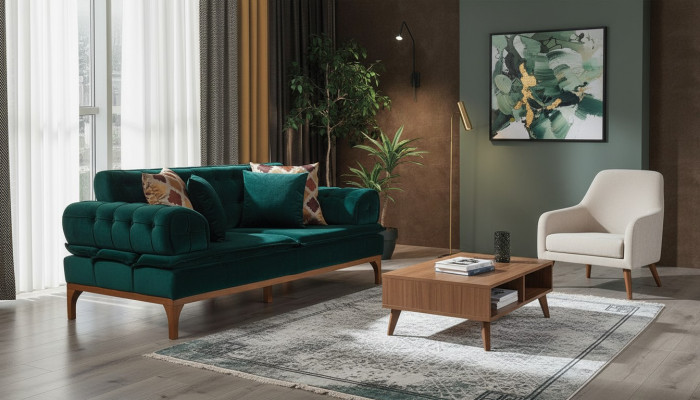 Sofá de lujo de 3 plazas Sofás Asiento Tela Diseño Muebles Estilo Textil Nuevo verde