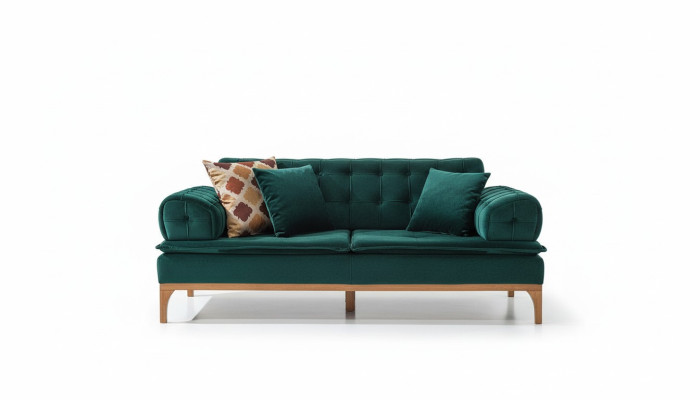 Sofá de lujo de 3 plazas Sofás Asiento Tela Diseño Muebles Estilo Textil Nuevo verde