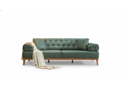 Sofá Chesterfield de 3 plazas en verde nuevo de tela y madera de 220 cm.