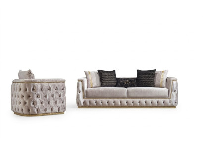 Sofá Chesterfield de lujo Set de 3+1 plazas Sofá Tapizado Muebles de Terciopelo Dorado