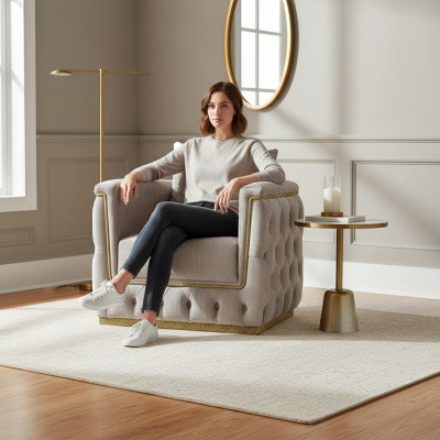 Silla Asiento Diseño Moderno Sala de Estar Tapizado Metal con Tela