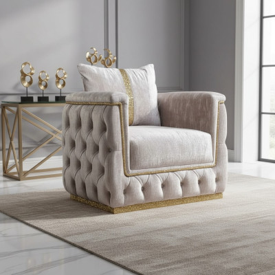 Silla Asiento Diseño Moderno Sala de Estar Tapizado Metal con Tela