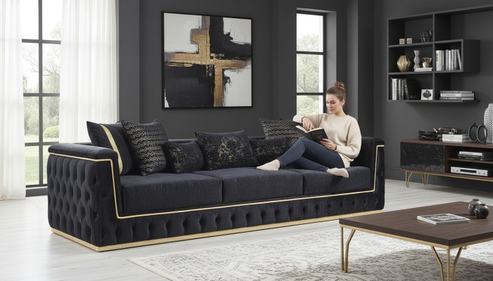 Sofá de tres plazas Sofás de 3 plazas Sofás tapizados Chesterfield con textil