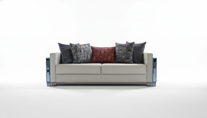 Sofá de lujo de tres plazas Sofás de 3 plazas Diseño de asiento marrón Metal con textil