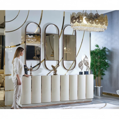 Salón Aparador blanco Espejo Material Madera con Metal Estilo Moderno