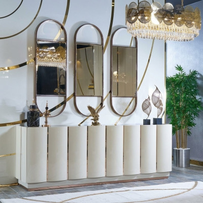 Salón Aparador blanco Espejo Material Madera con Metal Estilo Moderno