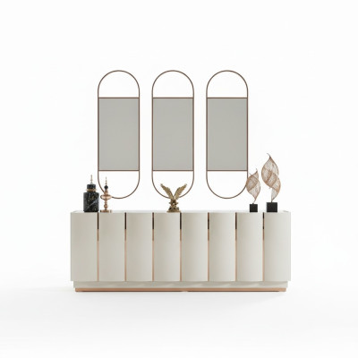 Salón Aparador blanco Espejo Material Madera con Metal Estilo Moderno