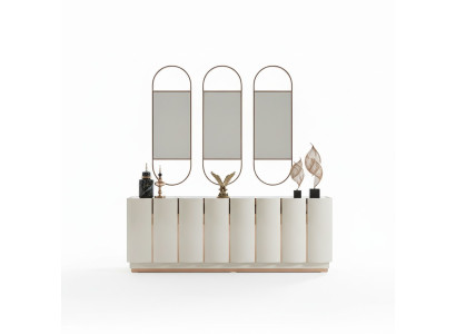 Salón Aparador blanco Espejo Material Madera con Metal Estilo Moderno