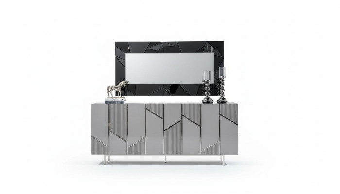 Juego de sala de estar, conjunto de aparador, espejo, grupo de muebles de 2 piezas, cómoda gris.
