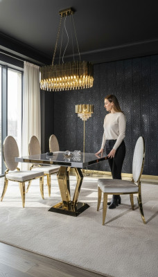 Silla de comedor blanca de lujo de metal con estilo de sillas de tela modernas con respaldo