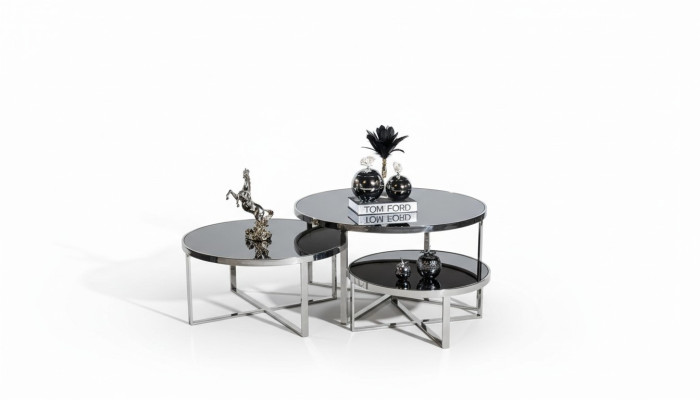 Sala de estar Mesas de café Diseño de lujo 3 piezas Madera gris Estilo moderno Mesa