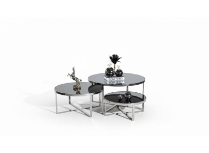 Sala de estar Mesas de café Diseño de lujo 3 piezas Madera gris Estilo moderno Mesa