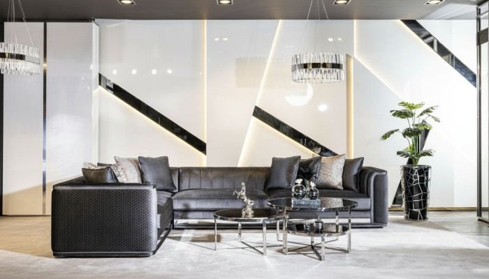 Sofá de esquina sofá sofá tapizado asiento esquina juego de salón forma de L madera con textil nuevo.