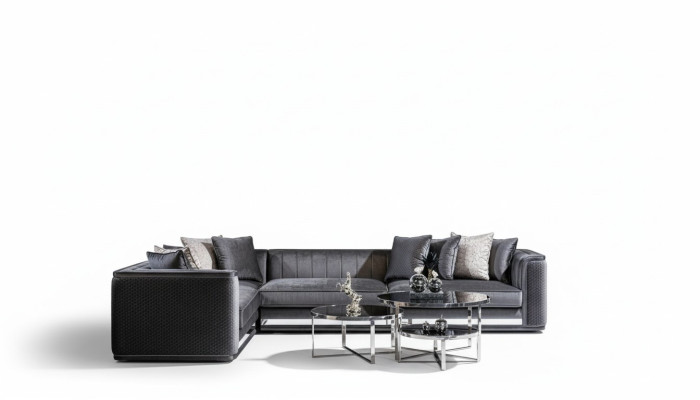 Sofá de esquina sofá sofá tapizado asiento esquina juego de salón forma de L madera con textil nuevo.