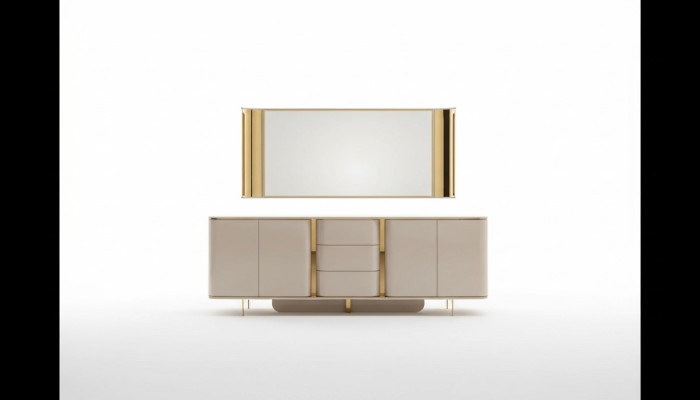 Sala de estar Aparador Espejo Material Madera con Metal Estilo Moderno Beige