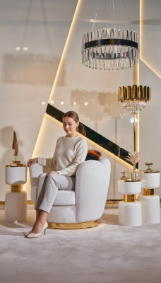 Silla diseño sala de estar tapizada madera textil acolchada moderna de lujo