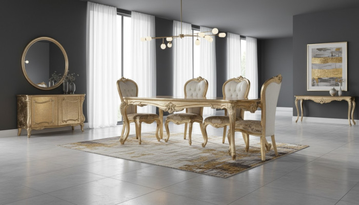 Sala de estar Conjunto de mesa y silla Grupo de accesorios Juego de madera Mesa Mesas Conjuntos barrocos de 5 piezas