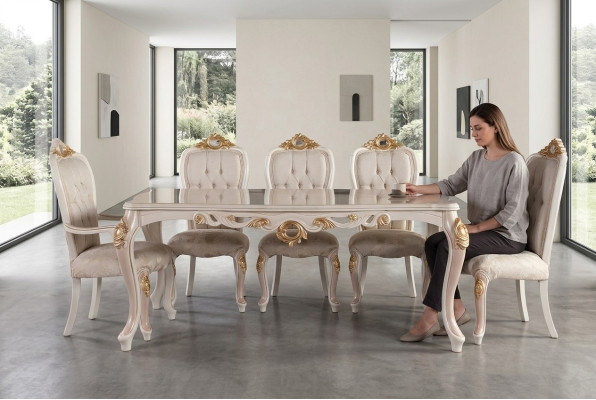 Comedor Mesa Silla Conjunto de lujo Silla de comedor Mesa Mesas Madera Grupo
