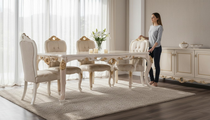 Grupo de 4 sillas de comedor de madera estilo muebles.